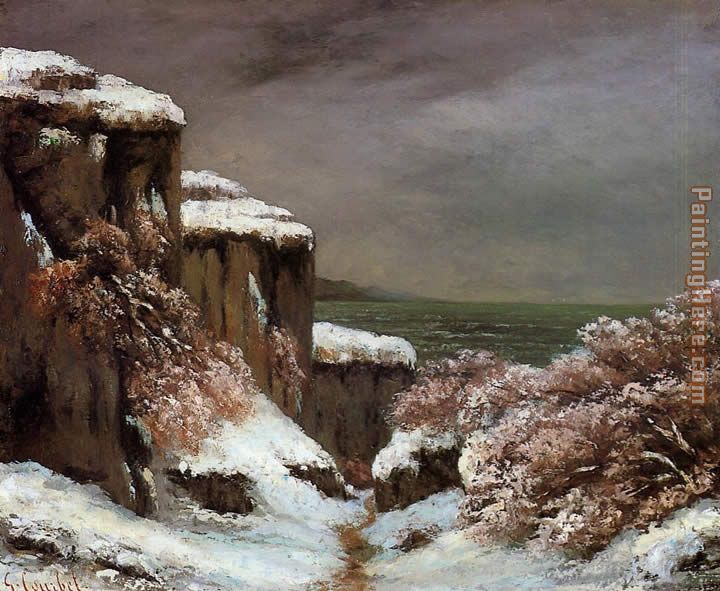 Cliffs by the Sea in the Snow painting - Gustave Courbet Cliffs by the Sea in the Snow art painting